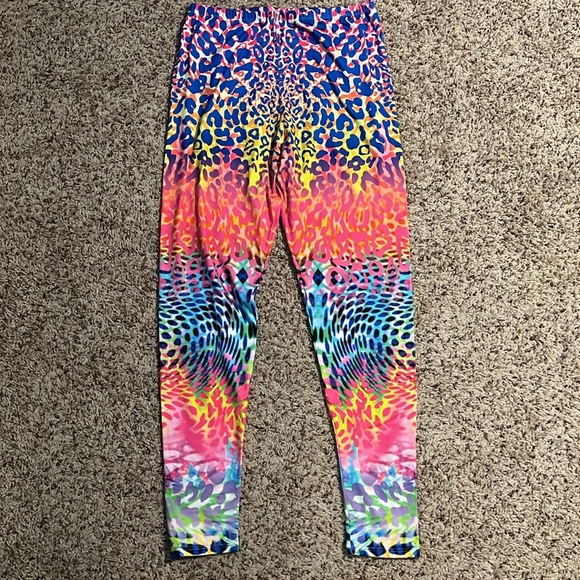 Size 12-14 bright multicolored animal print leggings - Picture 2 of 3
